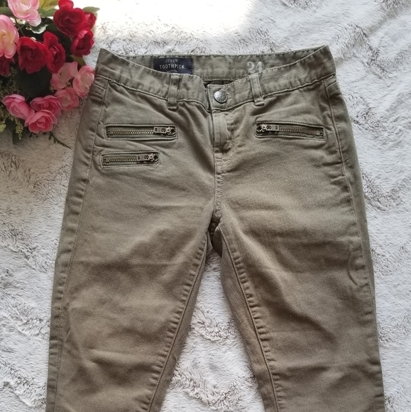 ✨️CL J Crew Army Green Zipper Accent Skinny Toothpick Size 24 - Picture 1 of 8